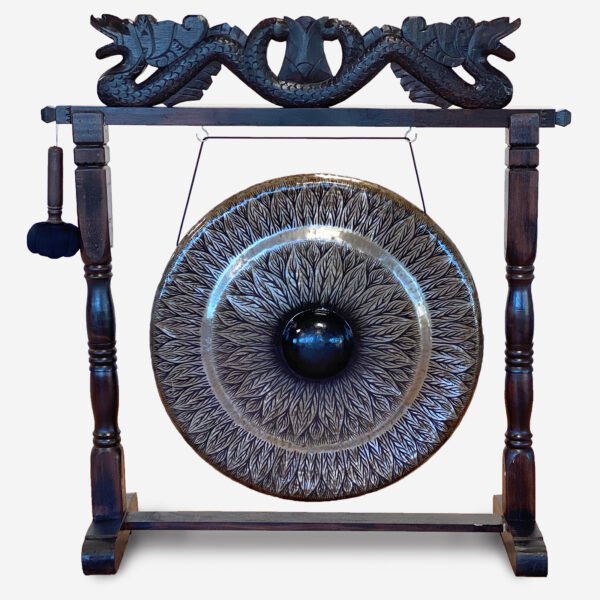 80cm Black Meditation Gong with Antique Brown Stand