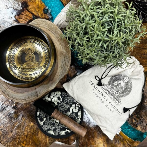 Tibetan Singing Bowl Set – 14 cm – Buddha Engraved - Image 4
