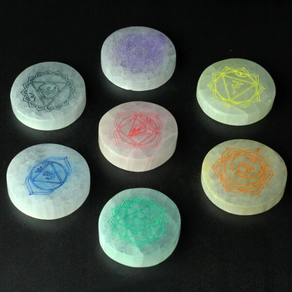 Selenite Chakra Charging Plates – Set of 7