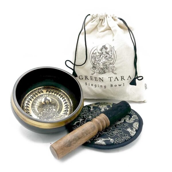 Tibetan Singing Bowl Set – 14 cm – Green Tara Engraved