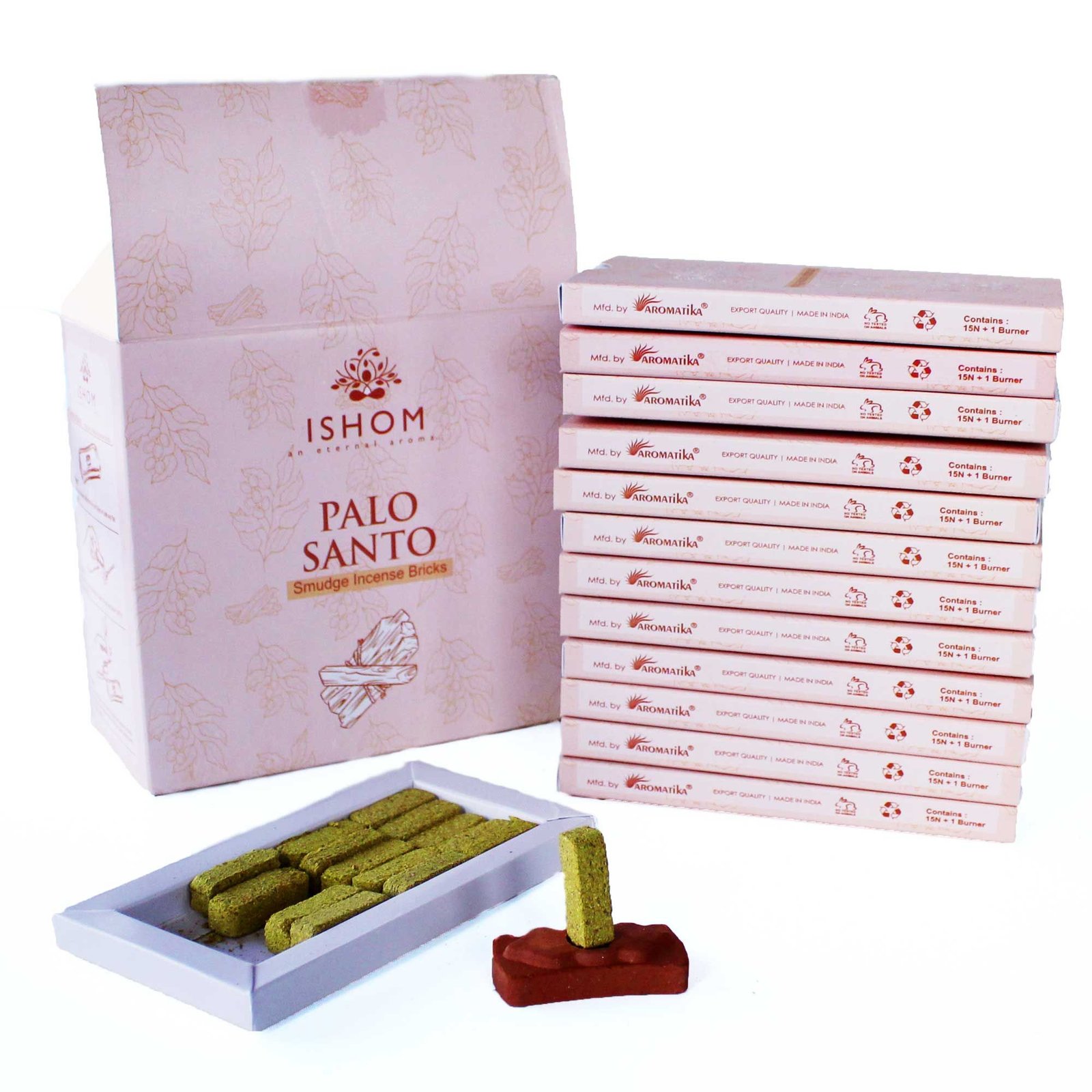 Pack of 15 Natural Incense Smudge Bricks and Burner - Palo Santo - Image 2