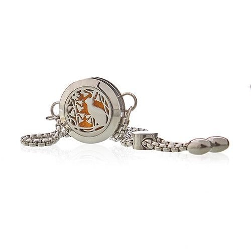 Aromatherapy Jewellery Chain Bracelet - Cat & Flowers - 20mm - Image 2
