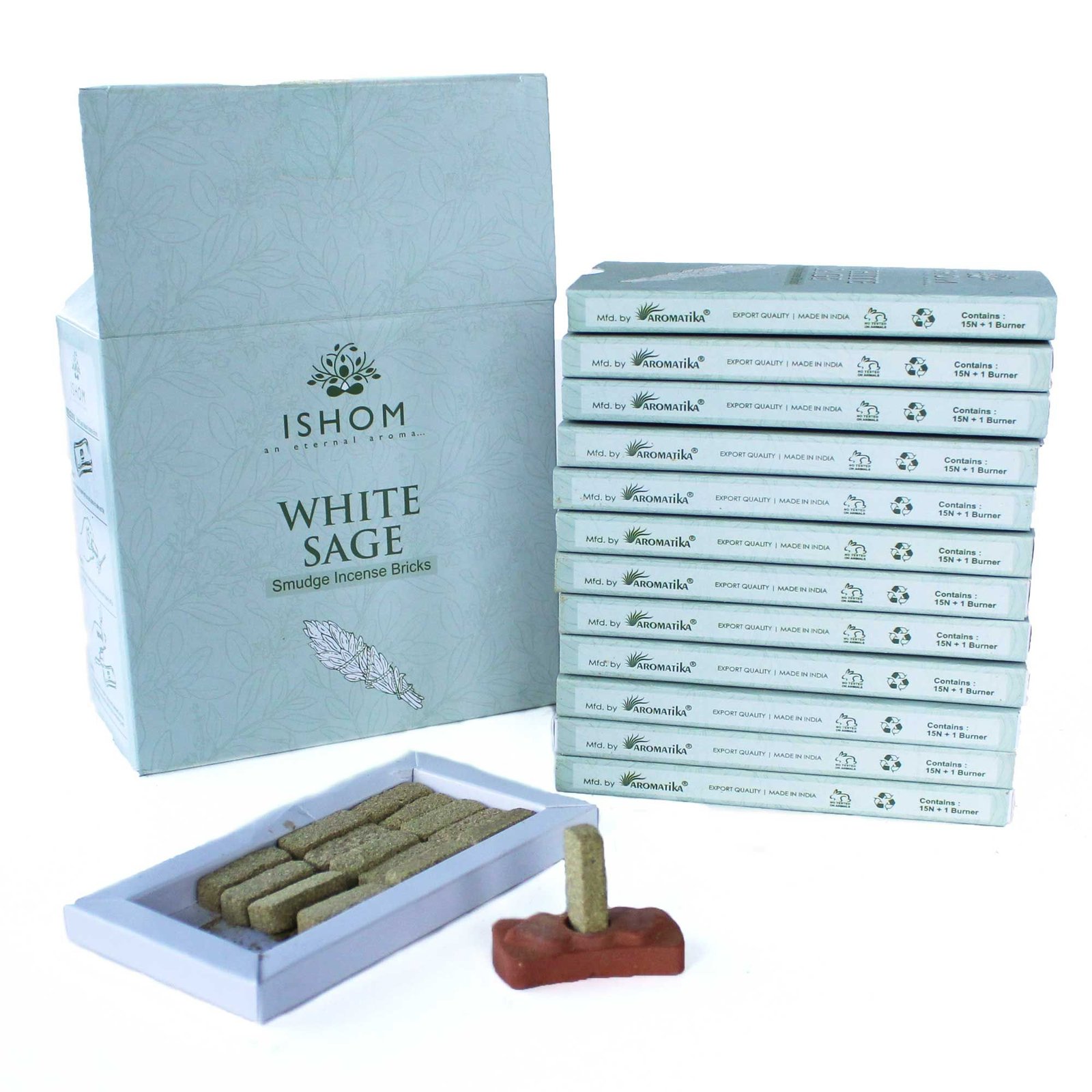 Pack of 15 Natural Incense Smudge Bricks and Burner - White Sage - Image 2