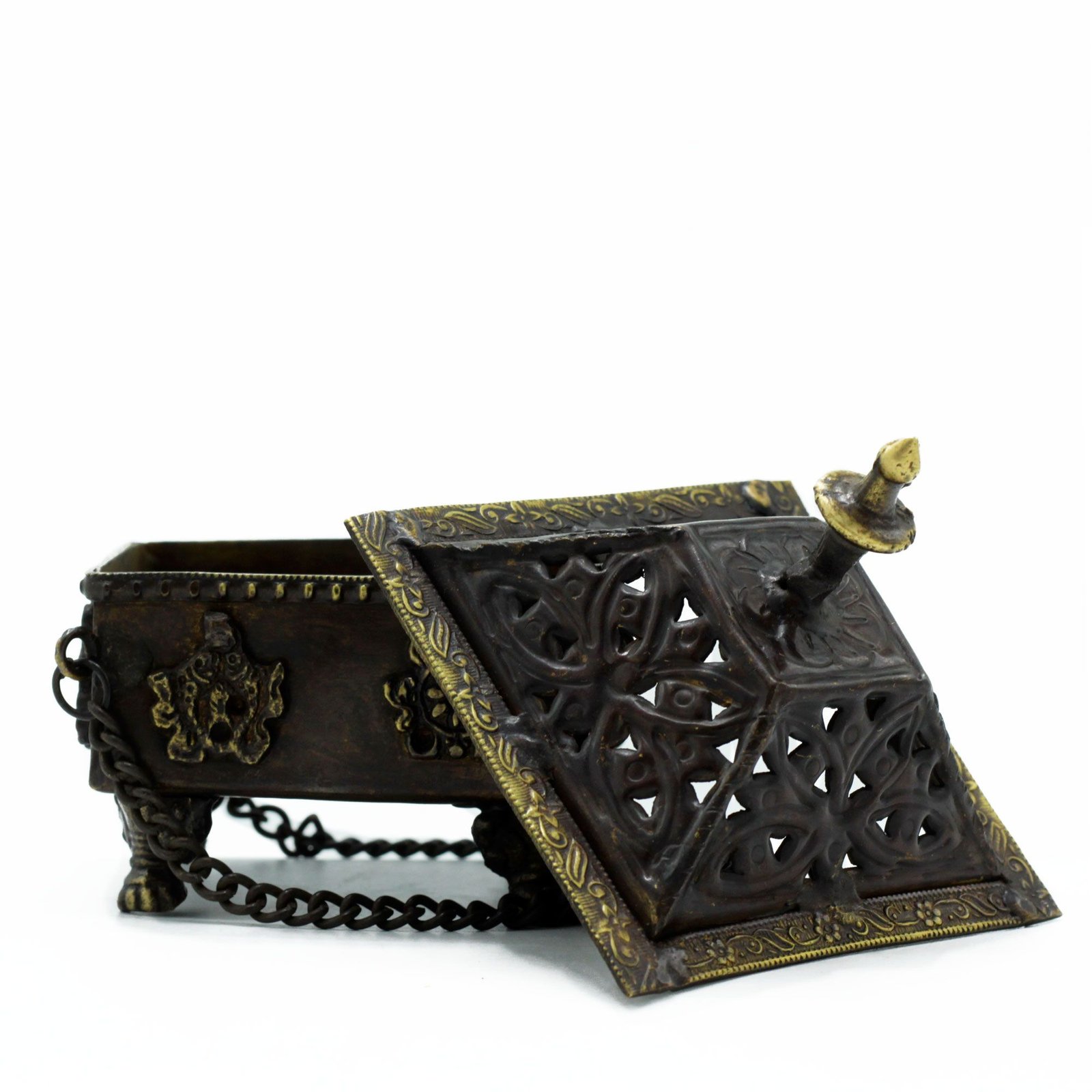 Brass Tibetan Burner - Eight Symbols Square Hanging Pot - Image 3