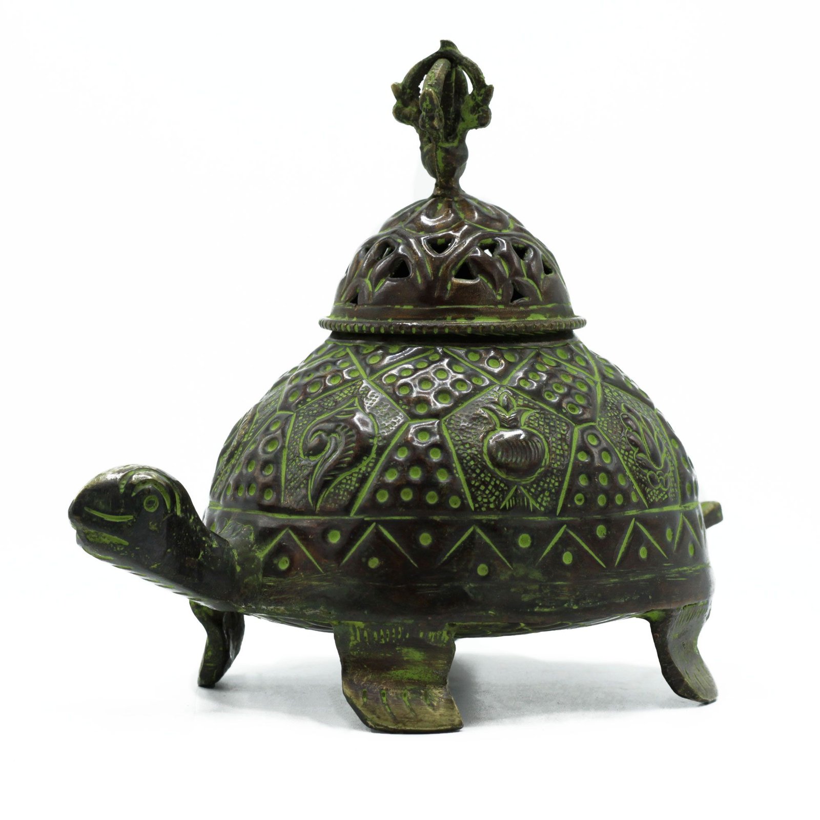 Brass Verdigris Tibetan Turtle Incense Holder - Lrg - Image 2