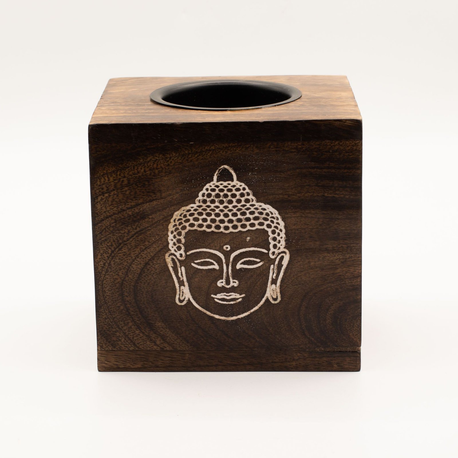 Large Square Mango Wood Oil Burner- Buddha Face - Image 2