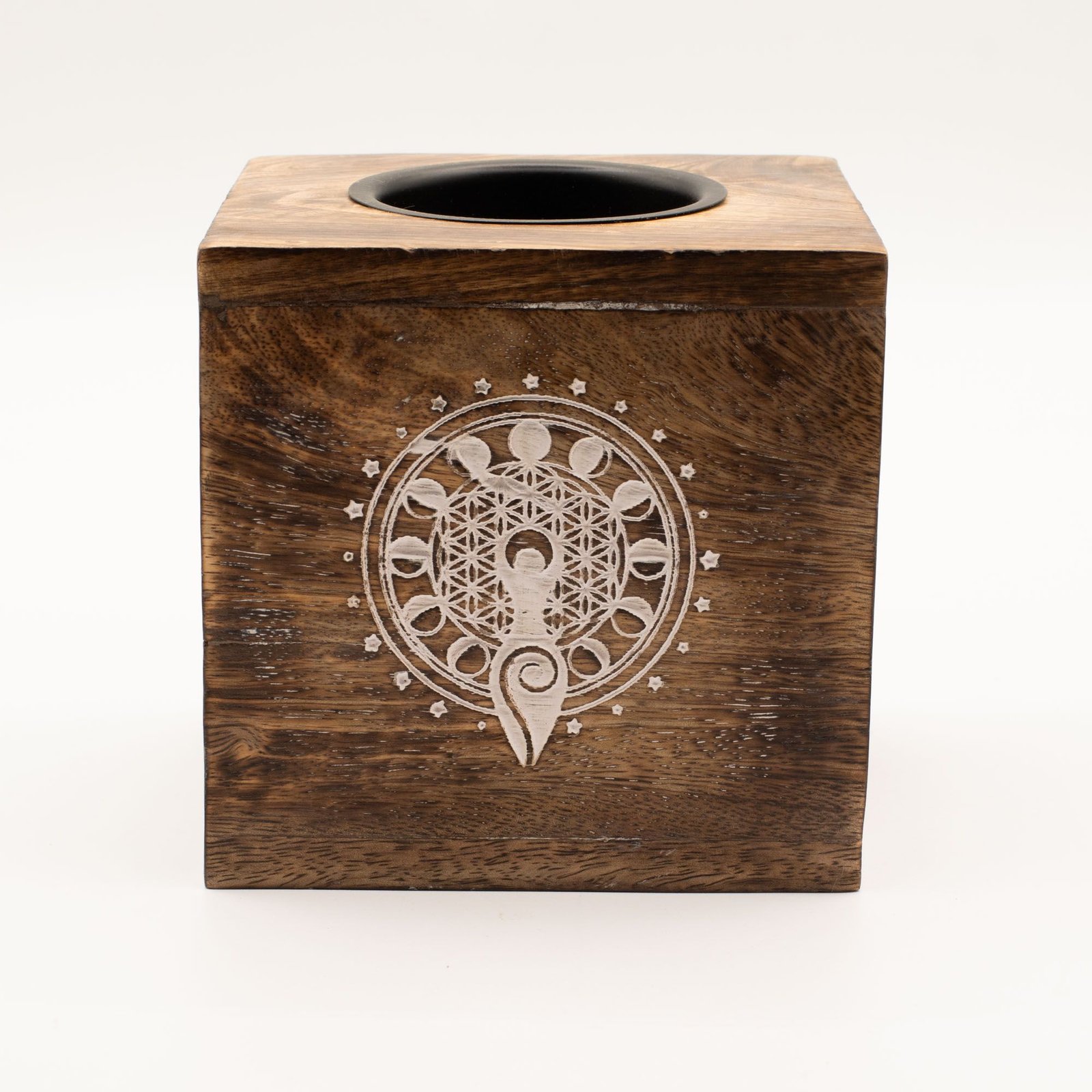Large Square Mango Wood Oil Burner - Moon Goddess - Image 2