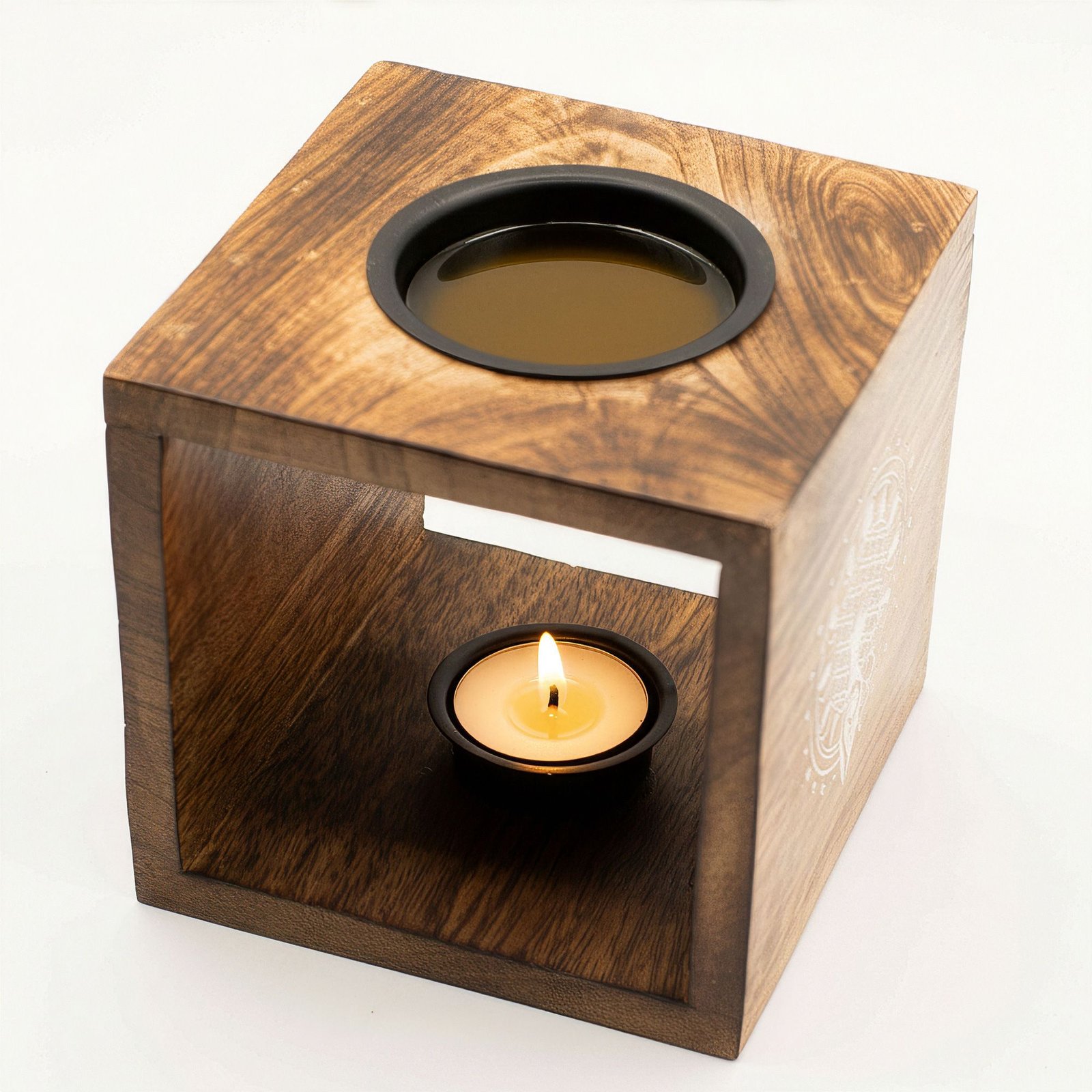 Large Square Mango Wood Oil Burner - Moon Goddess - Image 4