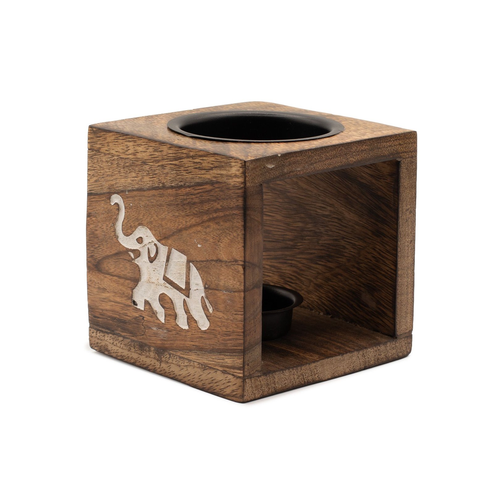 Square Mango Wood Oil Burner - Elephant