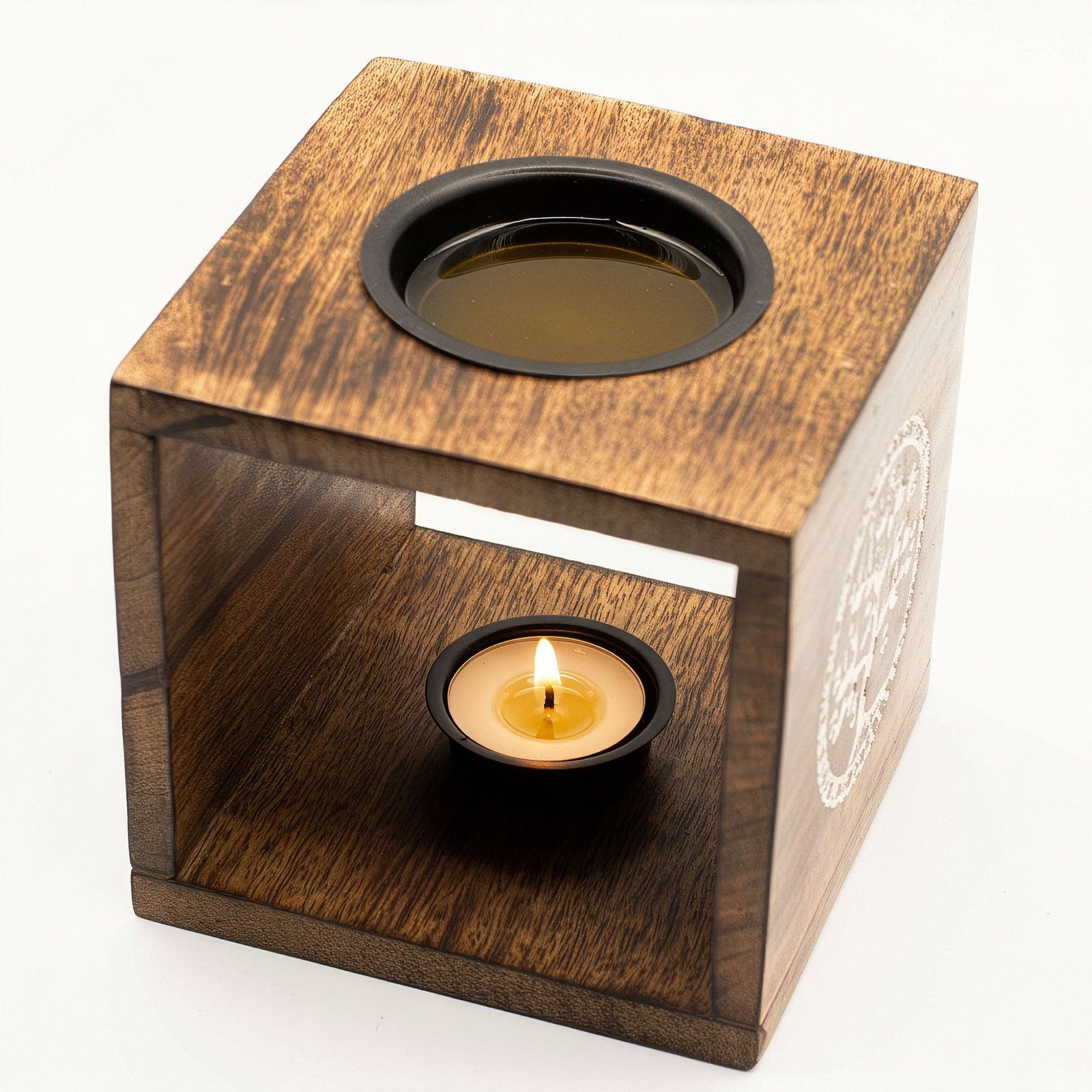 Large Square Mango Wood Oil Burner- Pentagon - Image 3