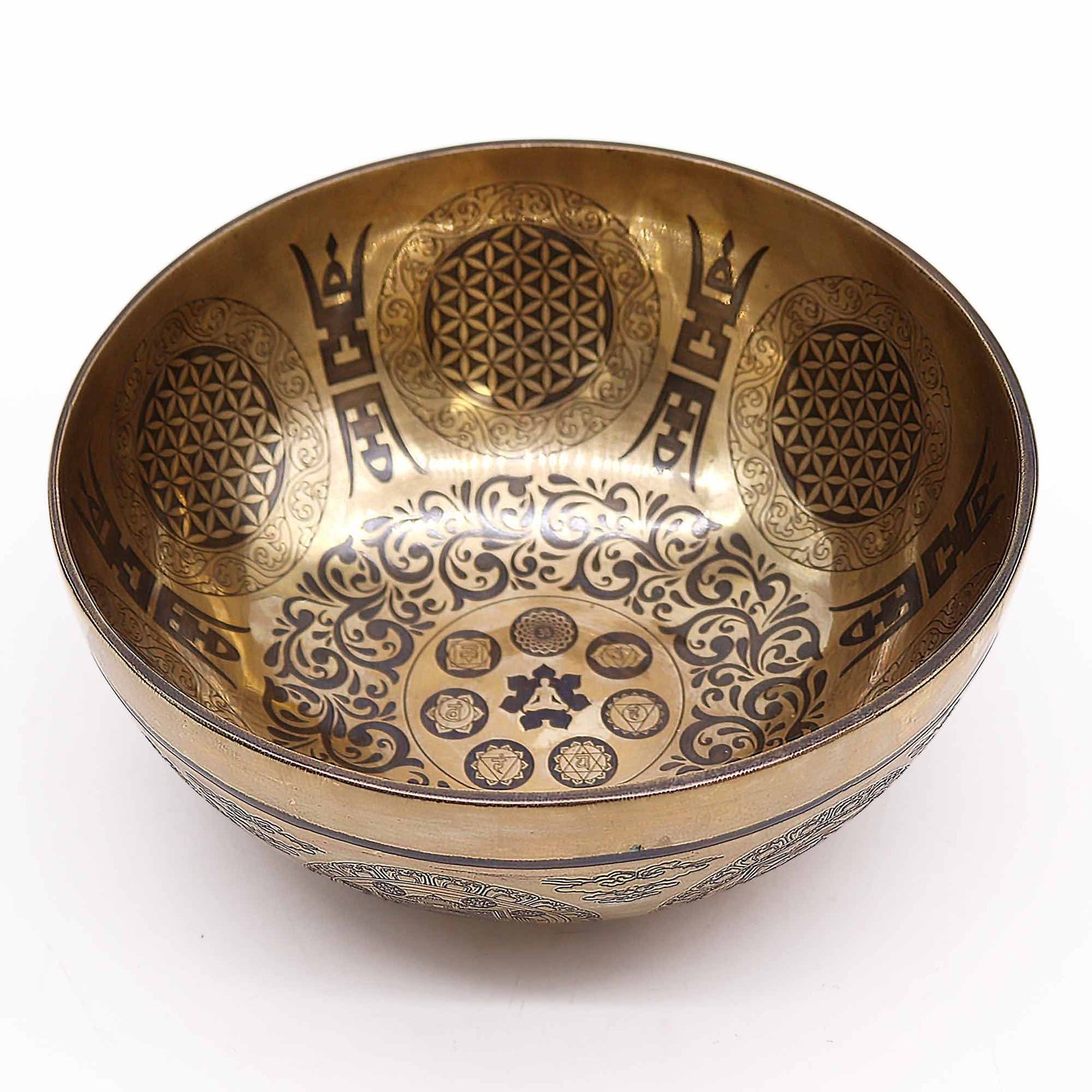 Tibetan Healing Engraved Bowl - 21cm - 7 Chakra & Flower of Life - Image 2