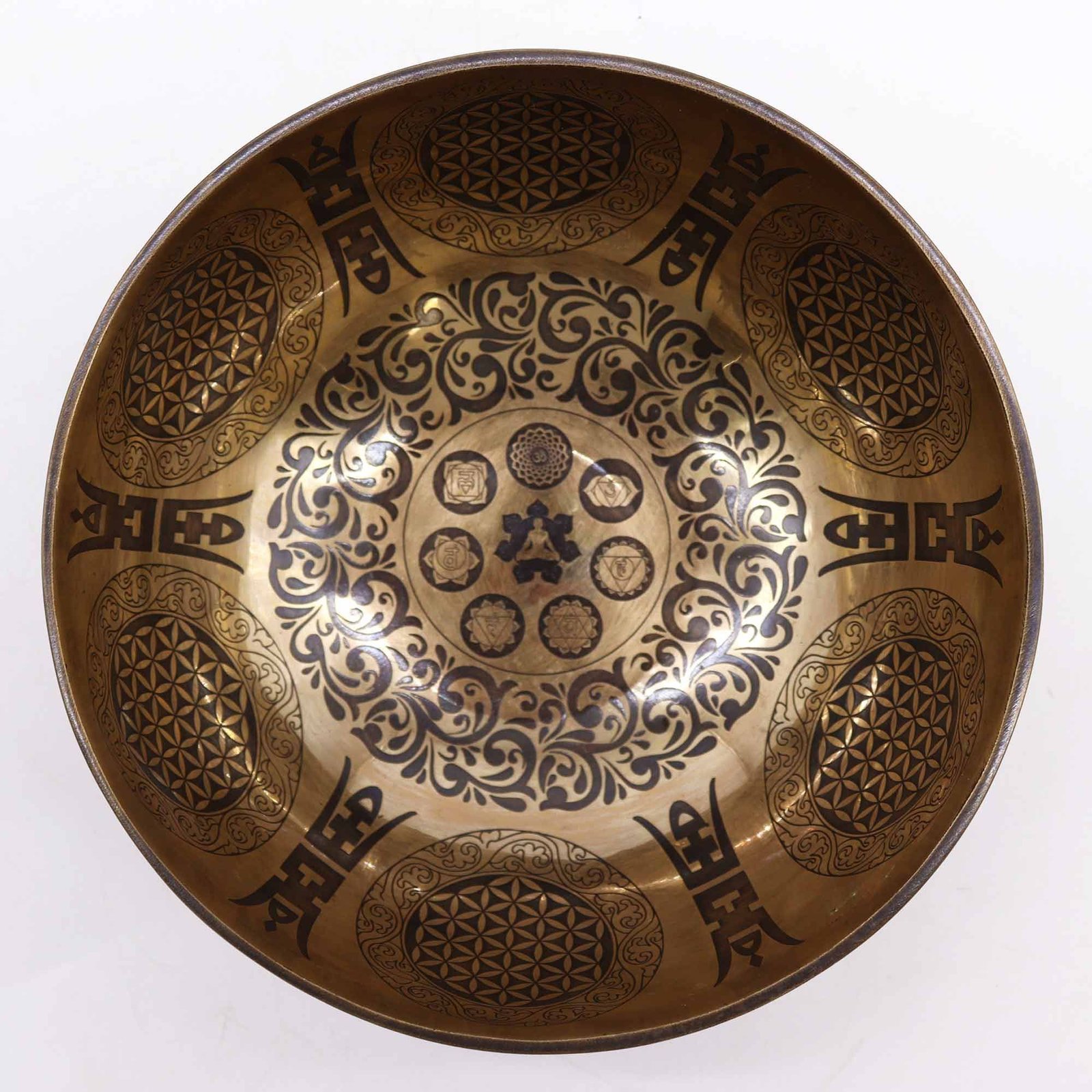 Tibetan Healing Engraved Bowl - 21cm - 7 Chakra & Flower of Life - Image 3